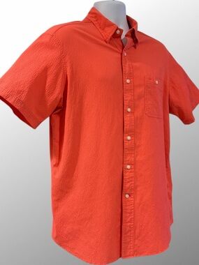 Cremieux Performance Seersucker Shirt Men's Large Coral Orange Button Down SS